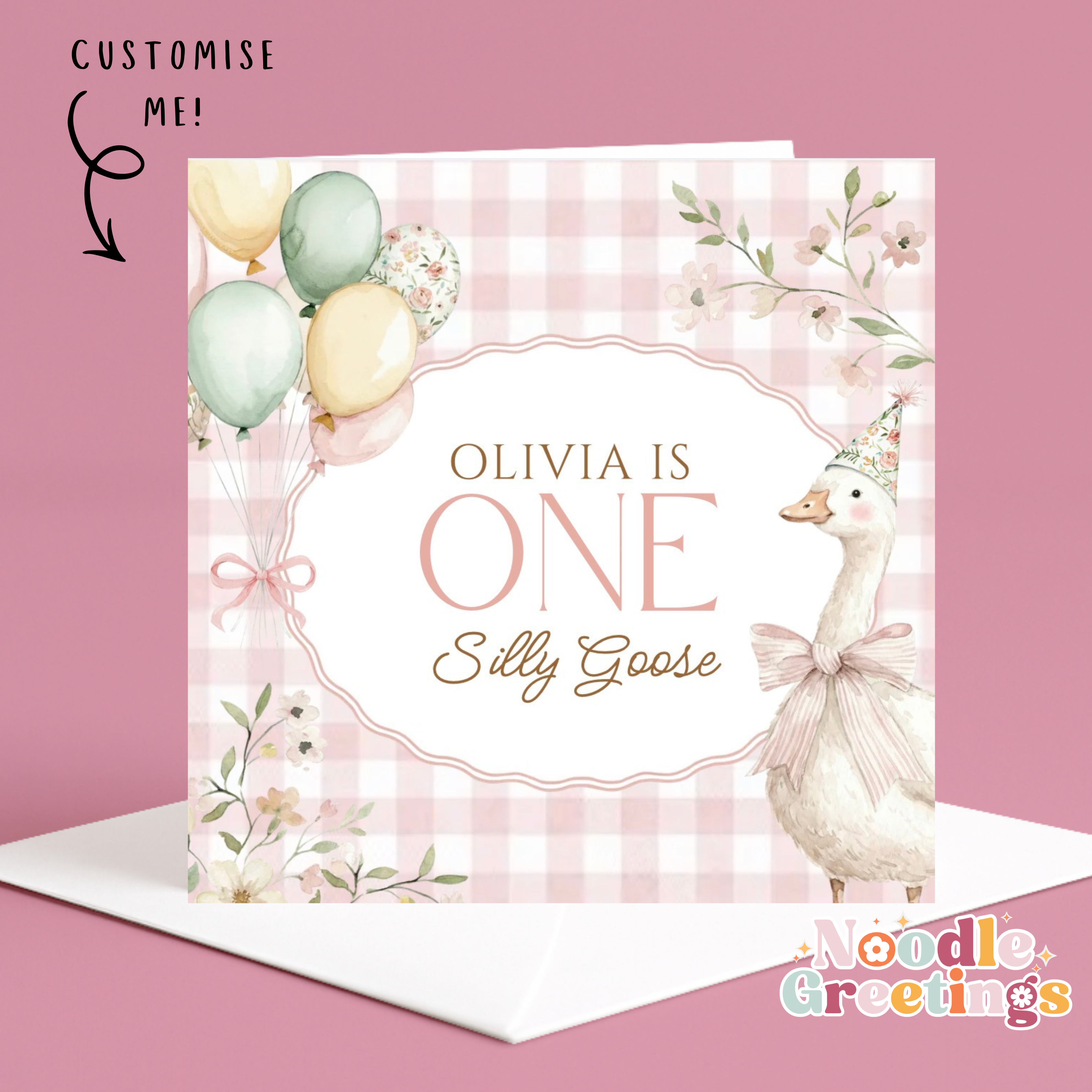 Personalised Girl's 1st Birthday Card- One Silly Goose Design
