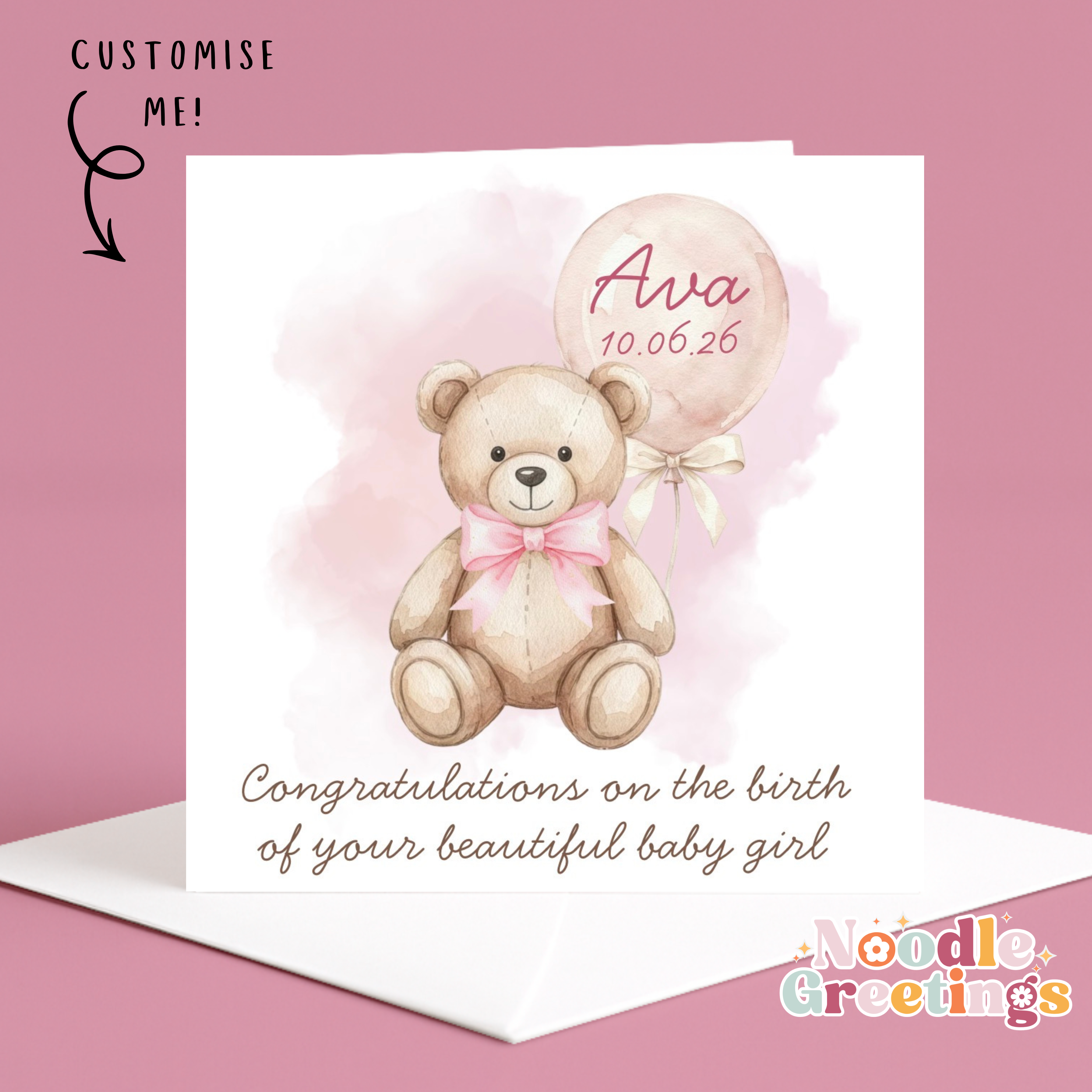 Personalised Congratulations Card- New Beautiful Baby Girl