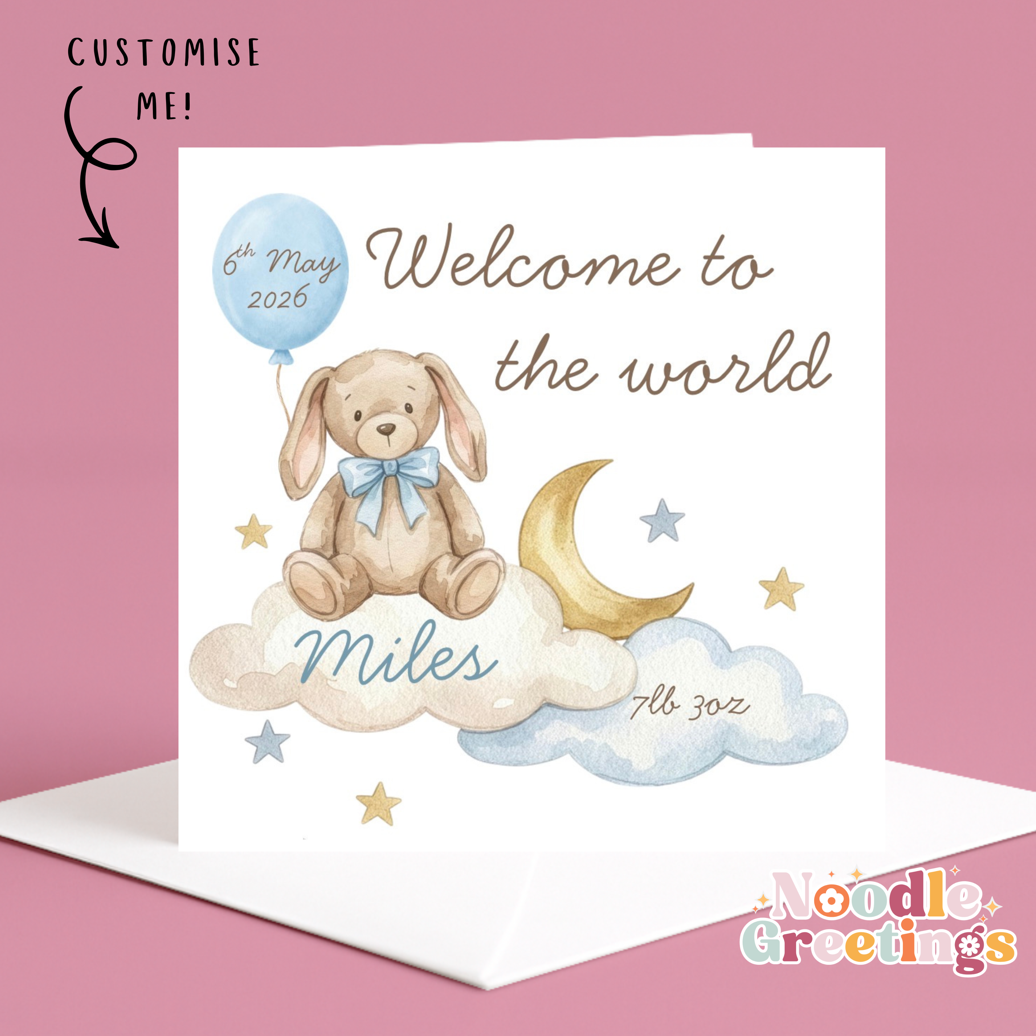 Personalised Congratulations Card- Welcome To The World Baby Boy