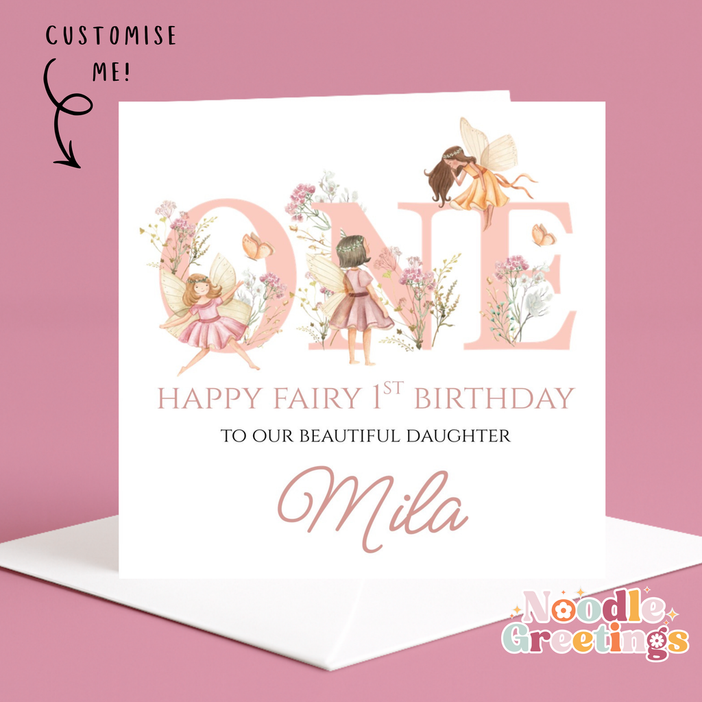 Personalised Girl's Birthday Card- Fairy 1st Birthday Daughter