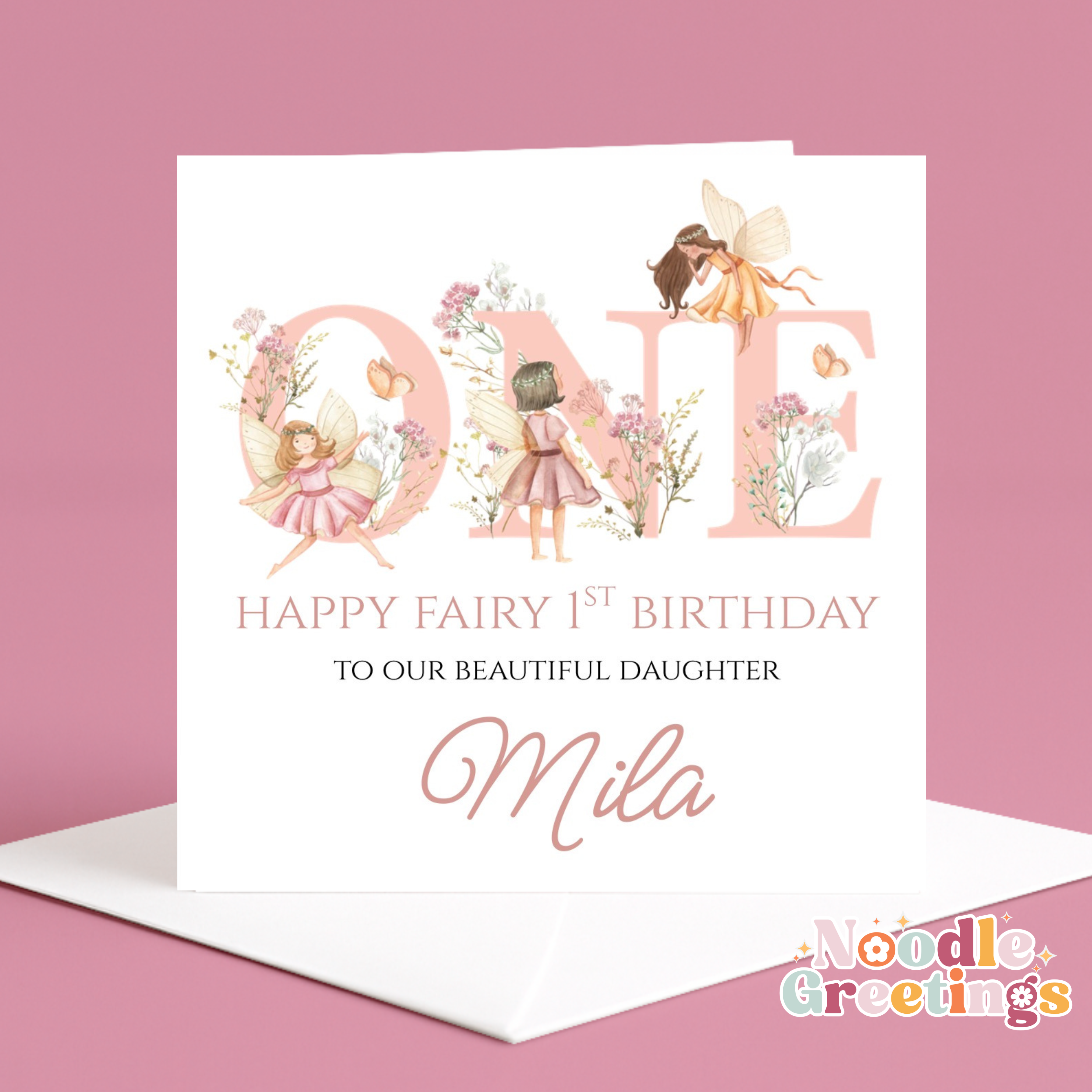 Personalised Girl's Birthday Card- Fairy 1st Birthday Daughter