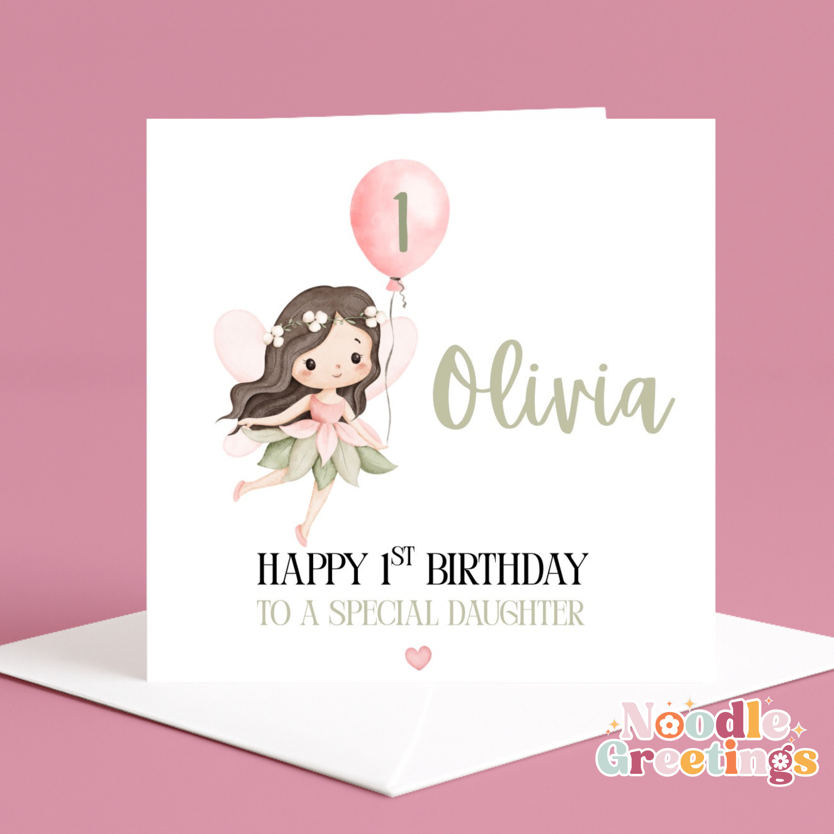Personalised Girl's Birthday Card- Fairy 1st Birthday