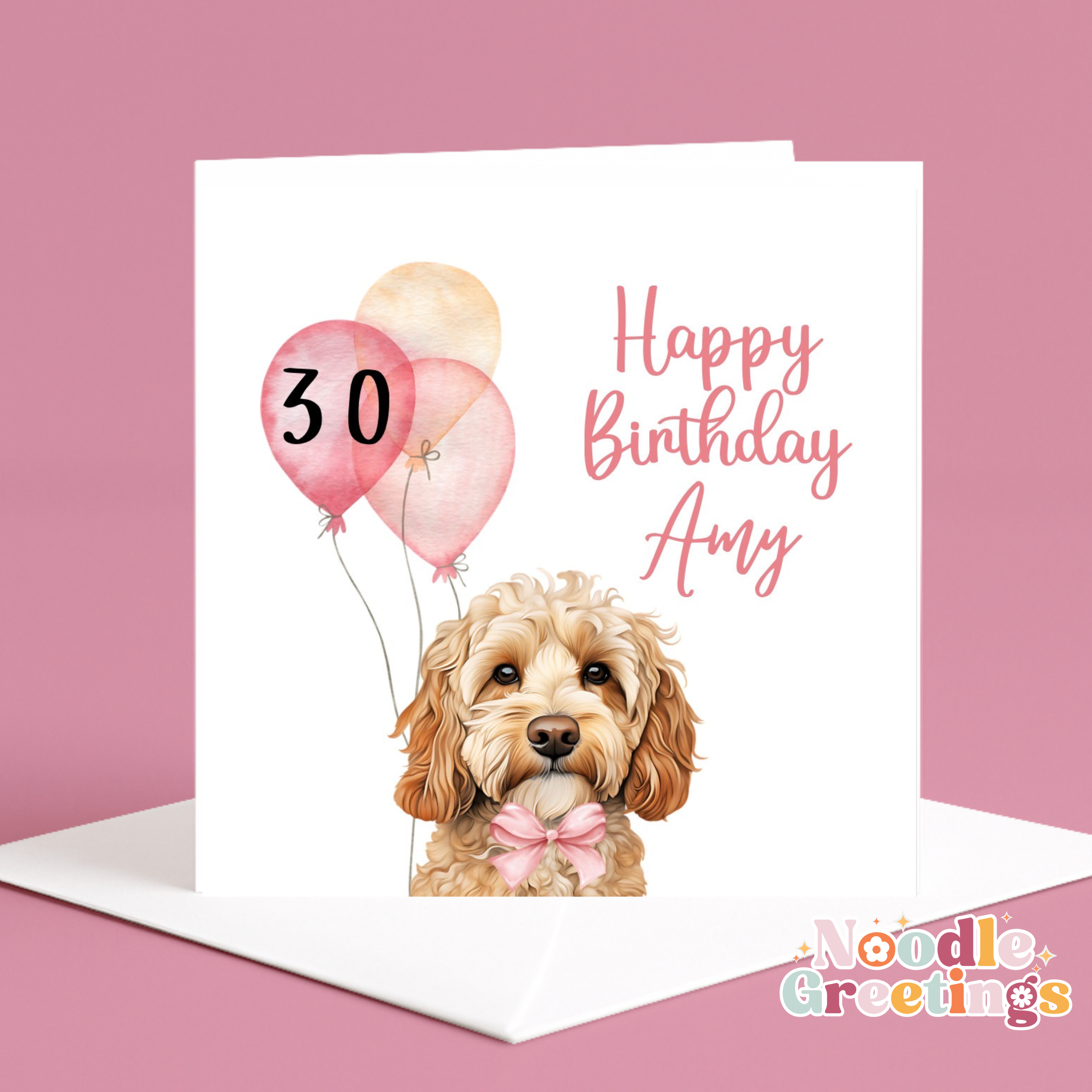 Personalised Birthday Card For Her- Cockapoo & Balloons